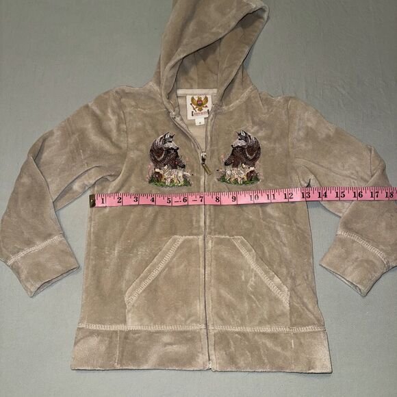 Ameri Mode Fleece Hoodie Girls 4 Taupe Patch Wolves Wolf Long Sleeve Full Zip - Picture 6 of 8